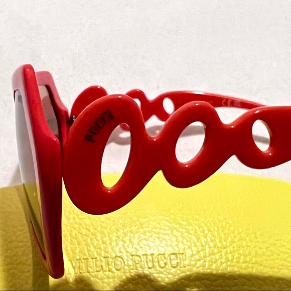 Authentic Emilio Pucci 59mm Geometric Sunglasses Shiny Orange/Mirror Lens - Picture 11 of 17